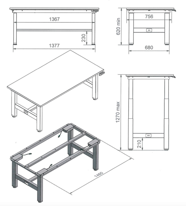 TC Strong 4 height adjustable desk frame - Grey