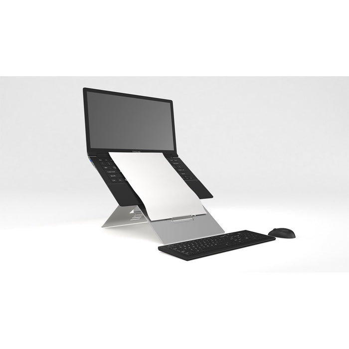 standivarius Oryx evo E low angle, high elevation laptop stand with in-line document holder
